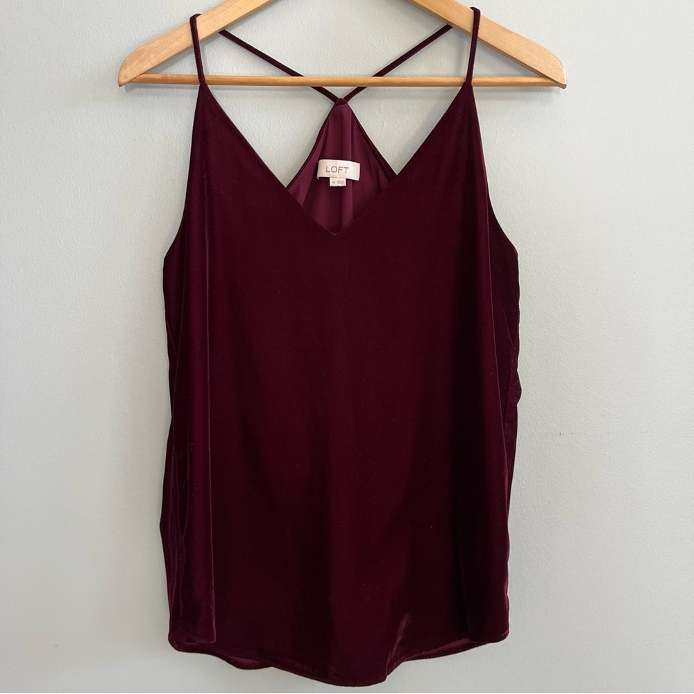 LOFT Women's Velvet Strappy Cami Tank Top Size XS Layering Burgundy Fairy Goth - Picture 2 of 9